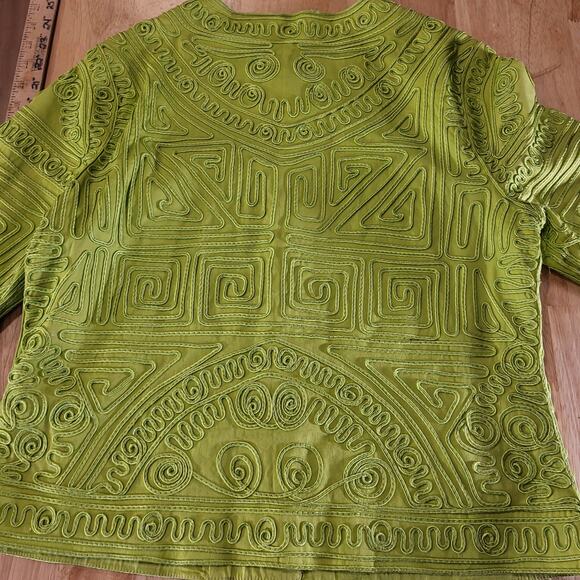 Joni B. Vintage Green Piped Button Front Long Sleeve Embellished 19" P2P - Picture 12 of 13